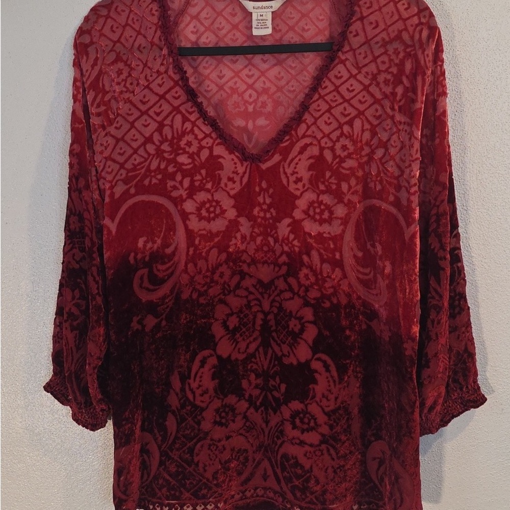 Sundance Burgundy Velvet Floral Top